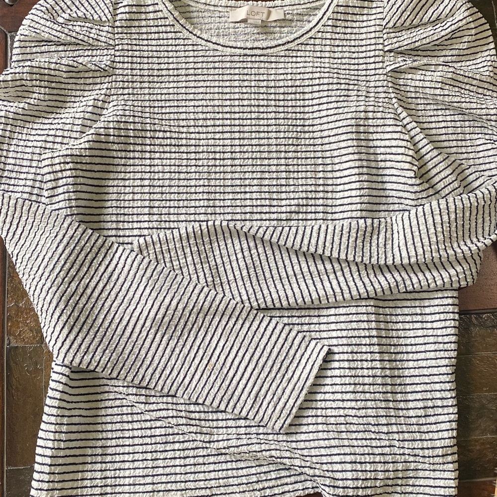 LOFT Women's Black and White Striped Blouse